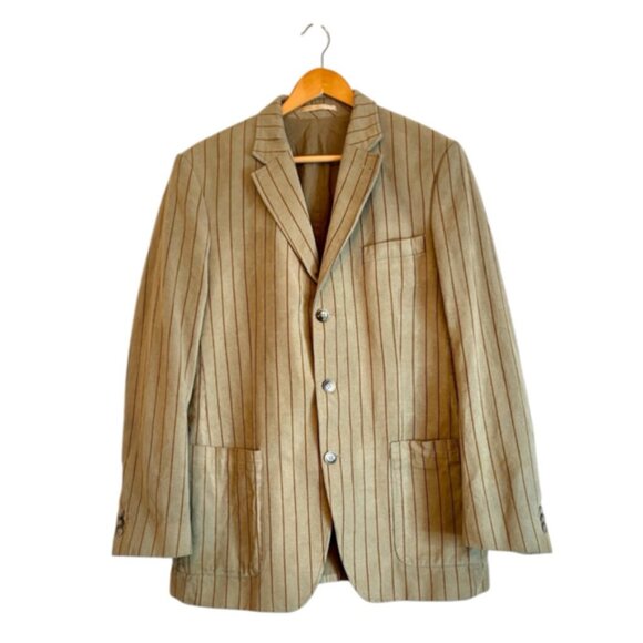 Lacoste Vintage Men Beige Striped Blazer Sport Coat Jacket size 54   44   4 - Picture 10 of 10